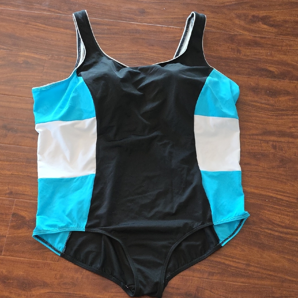 Lands' End Black and Aqua One Piece Swimsuit